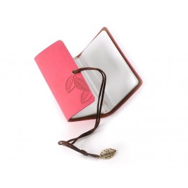Leaf Pattern Leather Card Holder - Red
