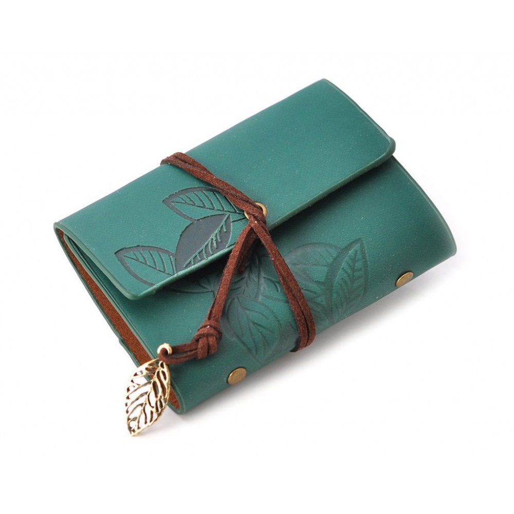Leaf Pattern Leather Card Holder - Green