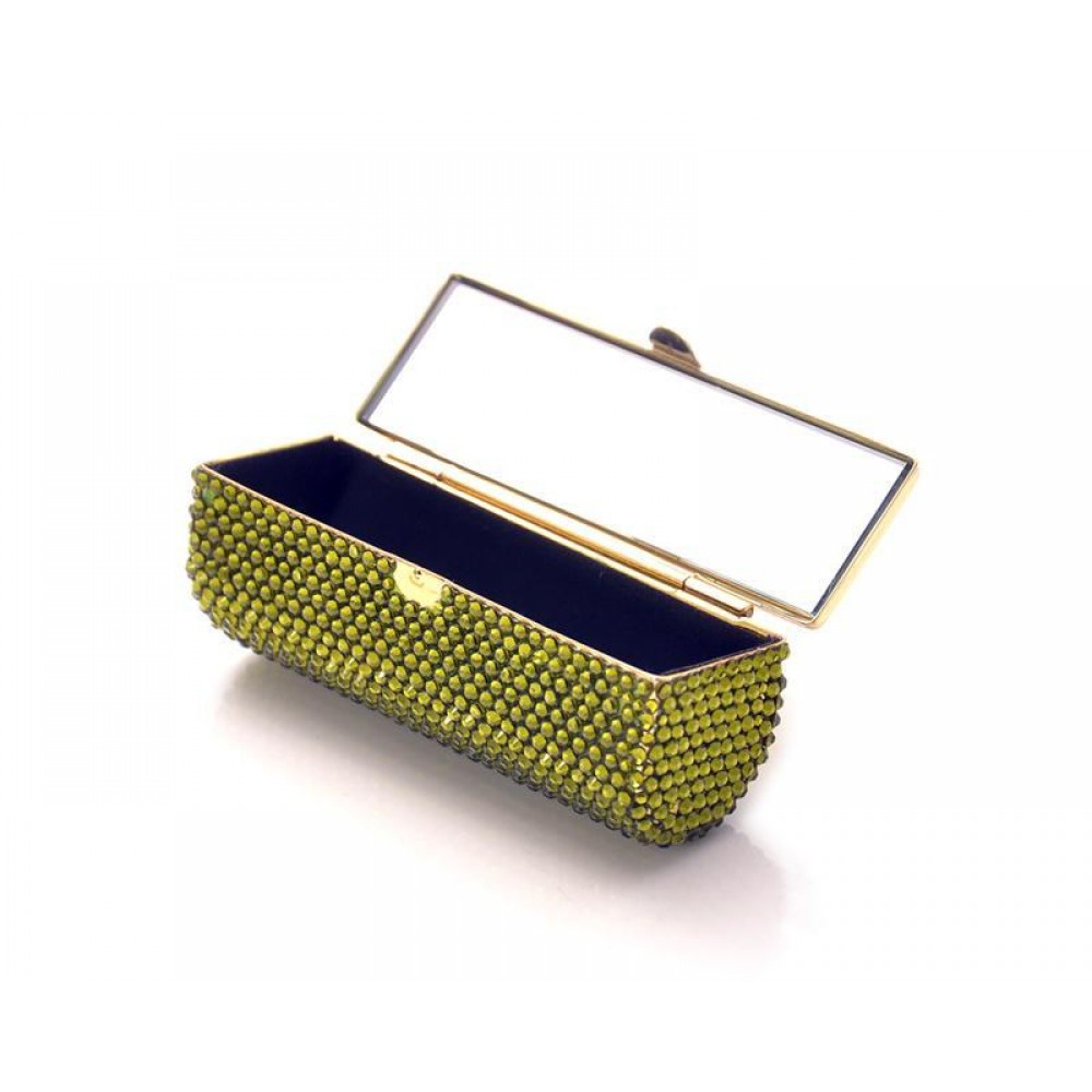 Classic Bling Swarovski Crystal Lipstick Case With Mirror – Green